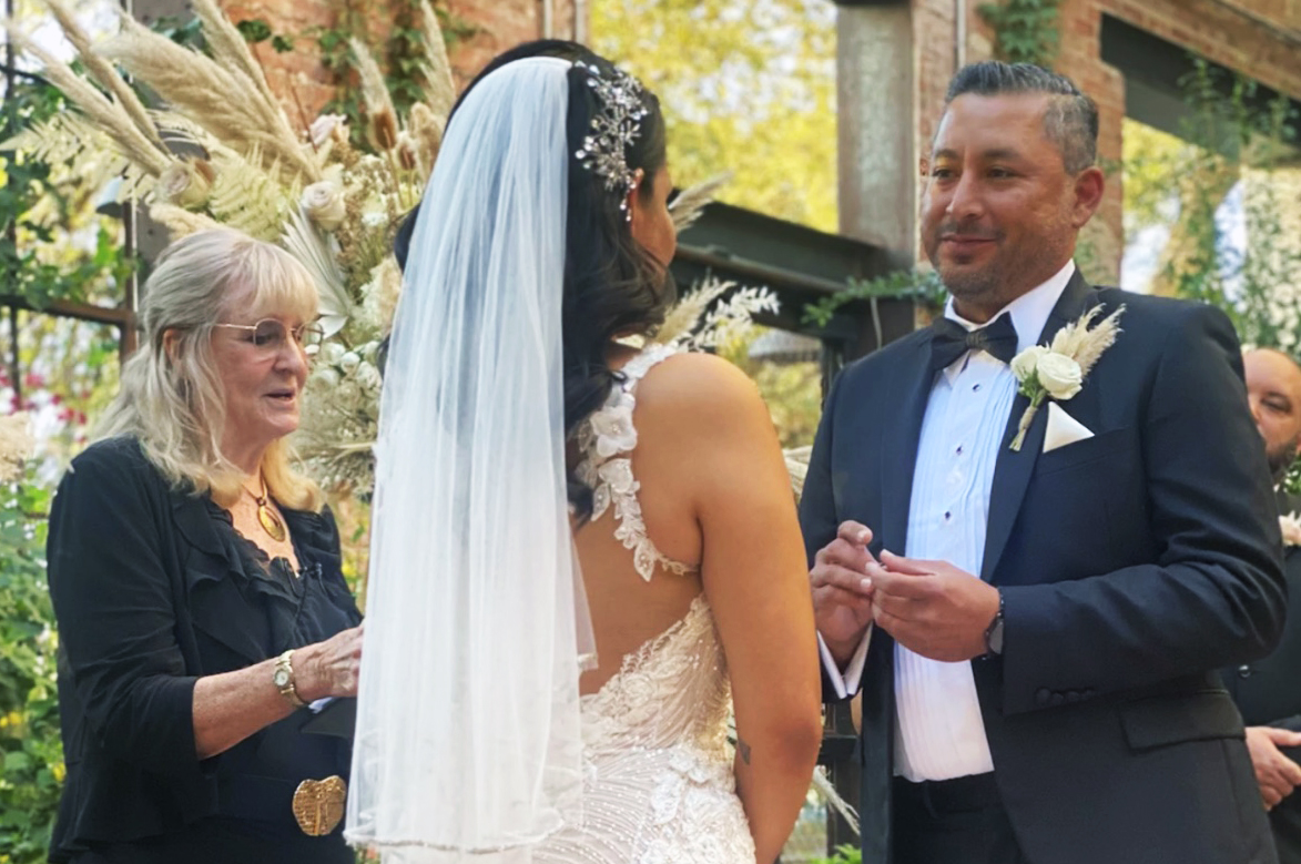 Officiant Elaine Hanson at a ceremony